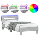 (Concrete Grey, 90 x 190 cm) vidaXL Bed Frame with Headboard and LED Lighting Base